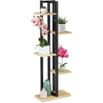 Tagère à plantes, escalier fleurs, 5 niveaux, hlp 117 x 43 x 22 cm, acier mdf, support intérieur, brun clair - Relaxdays