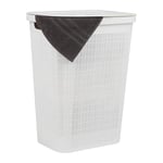 Mind Reader 60L Slim Laundry Hamper, Clothes Basket, Lid, Linen Design, Plastic, 18.25”L x 14.25”W x 23.5”H, White