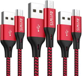 Câble Chargeur Micro USB [2M Lot de 3] Charge Rapide Câble en Nylon Tressé Compatible pour Xbox Samsung S7 S6 Edge J3 J5 J7,Redmi Note 5 6 Pro,Wiko,Huawei,Kindle - Rouge