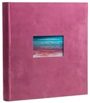 Exacompta - Ref. 16179E – Skandi Book Photo Album – 300 Photos – 60 White Pages – Size 29 x 32 cm – Antique Pink Velvet Look Cover – Customisation Window with Holiday Landscape Visual