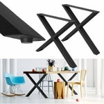 Set 2 Pieds de Table - 60 x 72 cm - Forme x - Noir - Acier Revêtu de Poudre - Pied de Meuble - Support Profil x Forme - Design Industriel - avec