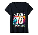 Womens Gaming Vintage 10th Birthday 10 Ten Year Old Boy Girl Gamer V-Neck T-Shirt