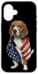 Coque pour iPhone 16 Beagle Dog Patriot Wrap dans le drapeau des USA American Spirit