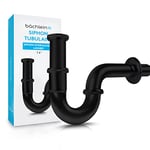 Bächlein Siphon Universel pour Lavabo et Évier – Bonde de Lavabo Tubulaire – Siphon Adaptable – Siphon Anti-Odeur avec Orifice de Nettoyage + Mode d’Emploi - Mat Noir