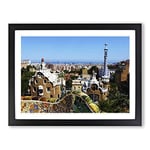 Parc Guell Gaudi Barcelona Spain Modern Framed Wall Art Print, Ready to Hang Picture for Living Room Bedroom Home Office Décor, Black A4 (34 x 25 cm)