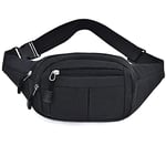 Bum Bag for Men and Women Waist Bag Outdoor Mobile Phone Sports Waterproof Running Belt Shoulder Bag Money Belt for Camping Hiking Fitness Cycling Gift, Large, Noir, Taille Unique, Doggy Bag