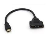 Adaptateur 2 ports Cable HDMI pour Television TV Console Gold 3D FULL HD 4K Ecran 1080p Rallonge (NOIR) - Neuf