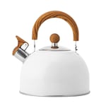 Stovetop Whistling Kettle, Food Grade Stainless Steel, Elegant Design, Teakettle Teapot with Ergonomic Handle, Suitable for All Hob/Stove Types, Including Induction (White,2.5L)