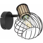 Etc-shop - Applique murale de style campagnard lampe de salon en grille de lampe en bois avec spot mobile, métal noir couleur naturelle, 1x E27, LxH