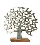 Gilde Figurine décorative Arbre de Vie en Aluminium argenté sur Pied en Bois 46 x 49 cm