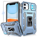 Jshru for iPhone 11 Phone Case with Slide Camera Cover [Upgrade],Military Grade Shockproof iPhone 11 Case with Ring Kickstand, Anti-Scratch Armour Phone Cover for iPhone 11 (6.1 inch),Light Blue