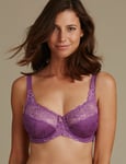 Marks & Spencer M&s Floral Jacquard Magenta Lace Wired Full Cup Bra 32 Dd E F