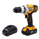 JCB 18V Cordless Drill Driver, 2.0Ah Battery, Fast Charger, Variable Speed & 16+1 Position Torque, LED Light, 13mm Keyless Chuck, Belt Clip & Rubber Grip Overmould, 3 Year Warranty