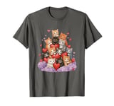 Valentines Day Cat with Flowers Hearts Cute Cat Women Girls T-Shirt