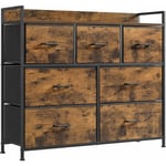 Songmics - Commode avec 7 Tiroirs en Tissu, Meuble de Rangement à 3 Niveaux, avec Poignées en Métal, Style Industriel, Marron Rustique et Noir