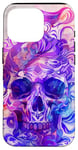 Coque pour iPhone 16 Pro Aquarelle violette ethnique horreur bleu feu flamme crâne