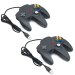 2x Manette De Jeu Nintendo 64 N64 USB Noire Pou...