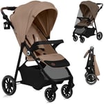 LIONELO EMMA ONE Poussette Canne jusqu'à 22 kg de 6 mois à 4 ans Roues Pivotantes 360° Absorption Totale des Chocs Pliage à Une Main Dossier et Repose-Pieds Auvent Ajustable XXL UPF50+ (Beige)