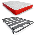 DUÉRMETE ONLINE Lit Complet avec Matelas viscoélastique Lite réversible épaisseur 23 cm + sommier renforcé 40 x 30 cm avec Pieds, 150 x 190