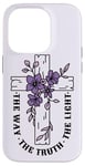 Coque pour iPhone 14 Pro Le chemin de la vérité, la lumière florale, la croix de la foi chrétienne