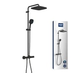 GROHE Vitalio Comfort 250 Colonne de Douche avec Mitigeur Thermostatique, Douche de Tête Carrée 25cm 1 jet (Pluie), Douchette Carrée 11cm 2 jets (Pluie/Stimulant), Economie d'Eau, Noir Mat, 266962431