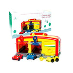 Tachan Garage de Voiture de Course avec 3 Voitures de Course colorées, 3 Portes avec clé pour Les Voitures, clés à Formes géométriques, Enfants à partir de 1 an (751T00559)