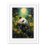 Artery8 Midsummer Night's Panda Dream Oil Painting Panda Bear in a Full Moon Sunflower Field Landscape Kids Bedroom Artwork Framed Wall Art Print 18X24 Inch