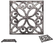 Decorative Cast Iron Trivet For Kitchen Or Dining Table | Square with Vintage Pattern -With Rubber Pegs/Feet - Recycled Metal - Vintage, Rustic Design - Rust Silver Color - by Comfify