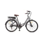 Vélo électrique SCOOTY CITY26+ avec assistance électrique et batterie amovible, gris - Neuf