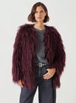 HUSH Eleanor Long Pile Faux Fur Jacket, Burgundy Red