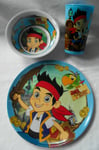 Disney Jake& the Neverland Pirates 3 Piece Breakfast Set- Plate Bowl Cup/Tumbler