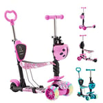 Arebos Trottinette Rose Cityroller Guidon et siège réglables en Hauteur | Roues LED-XXL | Frein de Marche | pour Enfants | Kickroller | Kickscooter