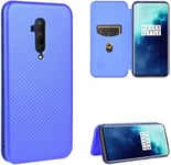 Compatible Avec Coque One Plus 7t Pro, Mince Flip Fibre De Carbone Test De Chute Antichoc Stand Fente Avec Carte, Protecteur D'écran En Verre Trempé*2-Bleu