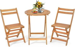GOPLUS 3PCs Salon de Jardin Pliant-2 Chaises+1 Table en Bois d'Acacia-Table et Chaise d'Extérieur pour Jardin et Terrasse