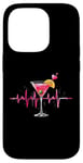 Coque pour iPhone 14 Pro Verre à cocktail Motif battements de cœur Martini