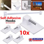 10 SELF ADHESIVE STICKY STICK-ON NET CURTAIN WIRE ROD END HOOKS FOR UPVC WINDOWS