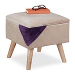 Relaxdays Tabouret de Rangement, matelassé, carré, Pieds en Bois, Salon, H x L x P : 40 x 40 x 40 cm, Creme