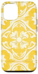 Coque pour iPhone 12/12 Pro Carrelage floral jaune avec détails ornementaux