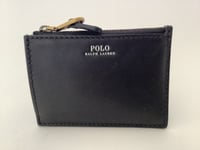 New Polo Ralph Lauren Smooth Black Leather Zip-top Coin Card Case + Key Ring