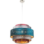 Plafonnier suspendu pendule multicolore design lumière or salon textile velours décor poinçonnages Globo 152663H