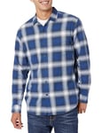 Amazon Essentials Chemise en flanelle à manches longues (grandes tailles disponibles) Homme, Bleu Blanc Grand Plaid, XXL