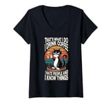 Womens Grumpy Cats Drinking Coffee, Funny I Hate People Design V-Neck T-Shirt