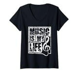 Womens Music Is My Life Sounds Listening Melody Beats Vibes Lover V-Neck T-Shirt