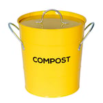 Yellow Compost Caddy with inner bucket - Kitchen Compost Bin - Metal Pail