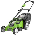 Greenworks battery-powered lawnmower double blade G40LM49DB (Li-Ion 40V 49cm cutting width up to 400m² 2in1 mulching & mowing, 5-fold central cutting height adjustment without battery & charger)