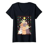 Womens Funny Cat Lover Ugly Xmas Santa Cat Christmas Tree V-Neck T-Shirt