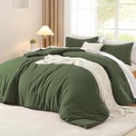 Luofanfei Housse de Couette Coton 240 x 260 Vert Olive Adulte Ado Uni 2 Personnes Parure de Lit Unie en Coton Housse Couette 240x260 Linge de Lit avec Fermeture éclair et 65x65cm Taies d'oreiller