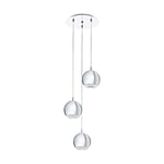 EGLO Conessa LED Pendant Light, 3-Bulb Pendant Light, Metal and Plastic, Dining Table Lamp in Chrome, Clear, Living Room Lamp Hanging with GU10 Socket