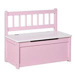 HOMCOM 2 In 1 Wooden Toy Box, Kids Seat Bench Storage Chest Cabinet Organiser w/Safety Pneumatic Rod, 60 x 30 x 50cm - Pink