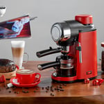 (Red)0.24L Coffee Maker Mini SemiAutomatic 5Bar Pump Milk Frother Coffee Machine